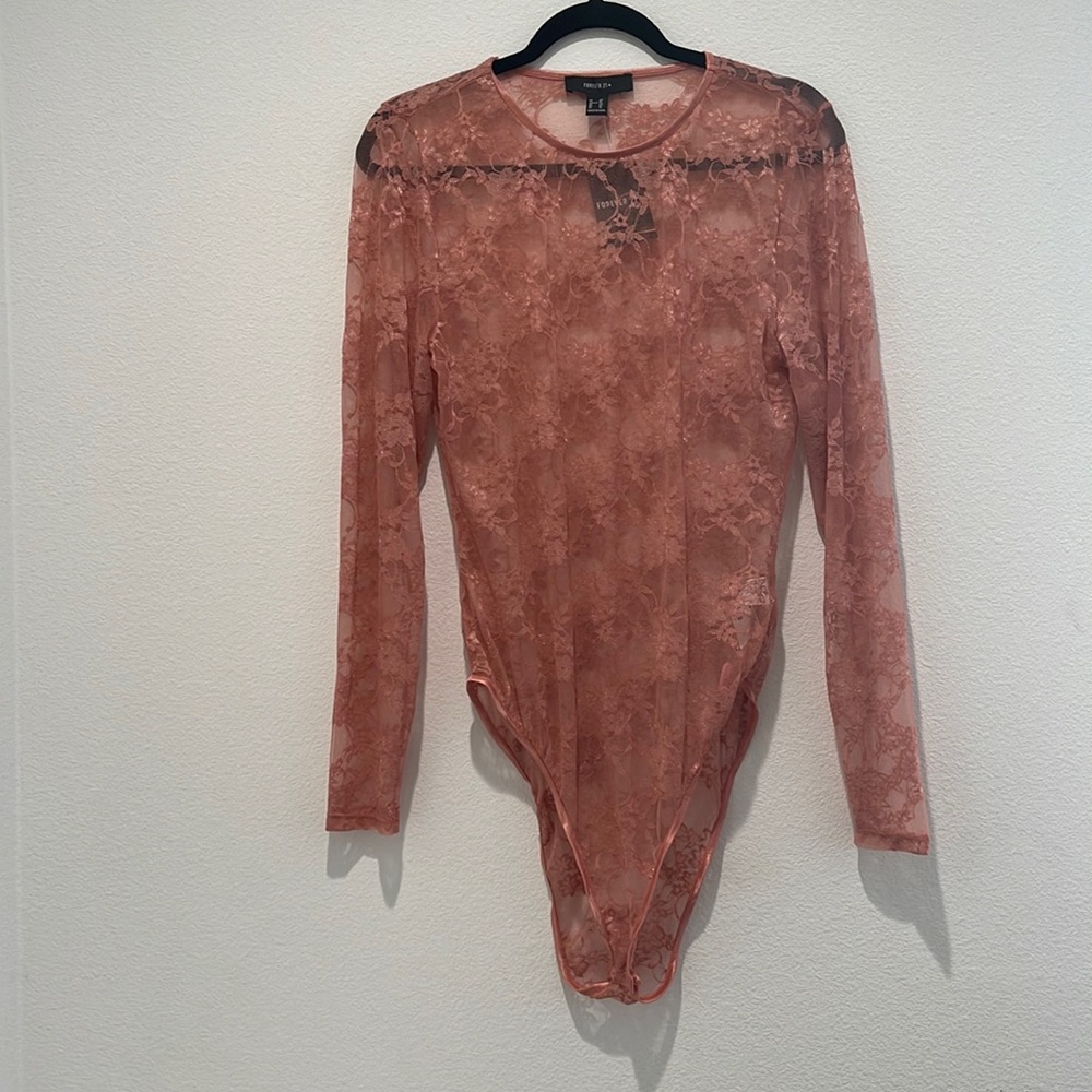 New! Forever 21 Netted bodysuit color rose